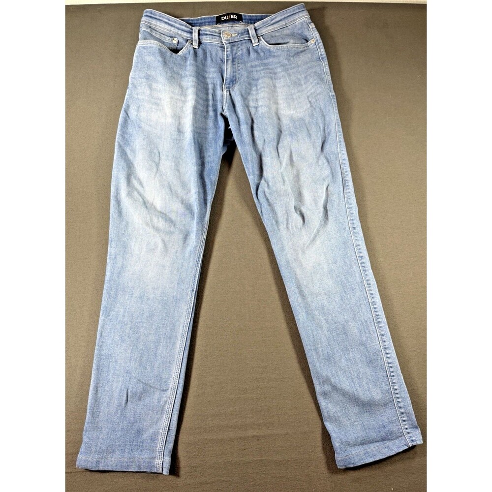 DU/ER Jeans Mens 34x32 Slim Fit Blue Denim Casual Stretch Performance DUER Pants
